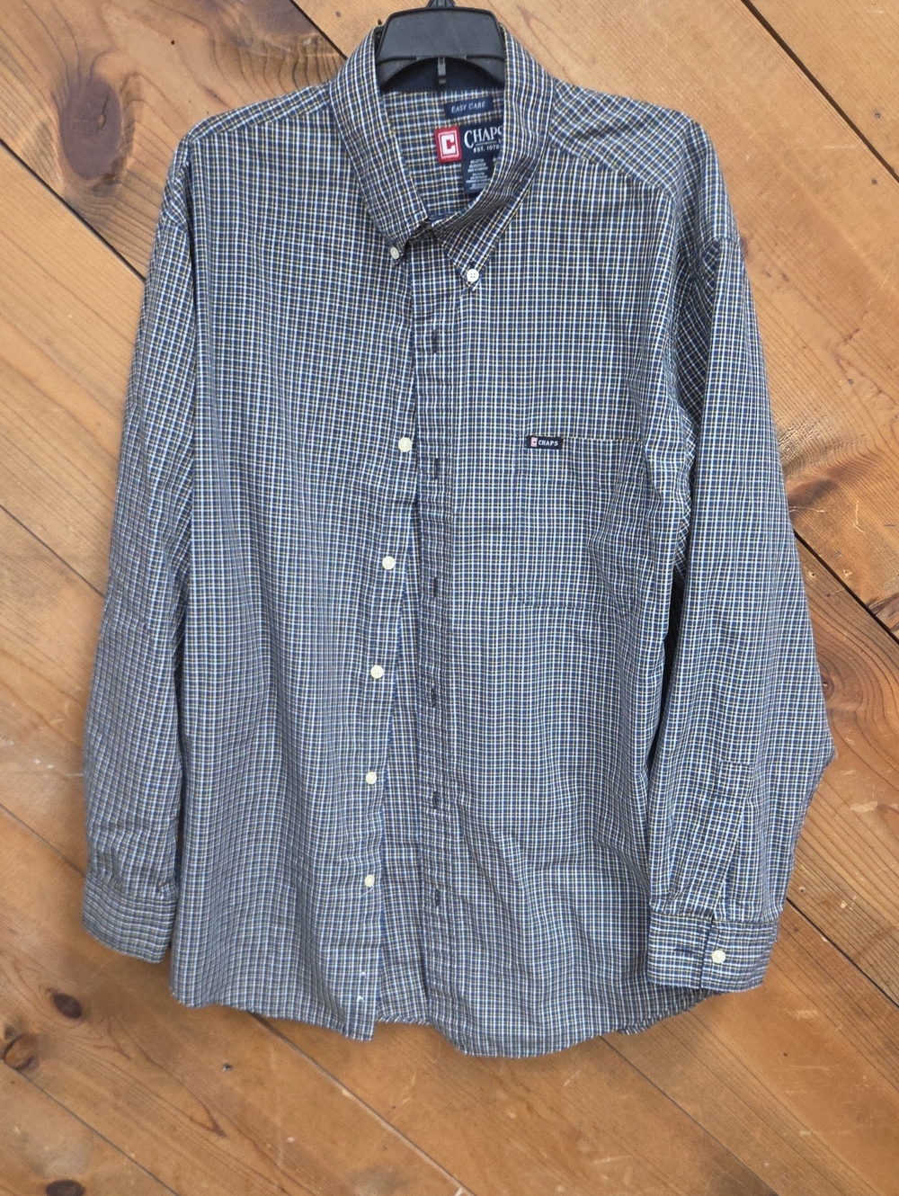 Chaps Men’s Navy and White Check Button-Down Shirt XL